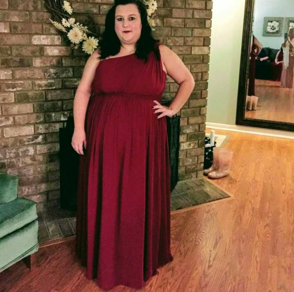 One shoulder maroon bridesmaid dress